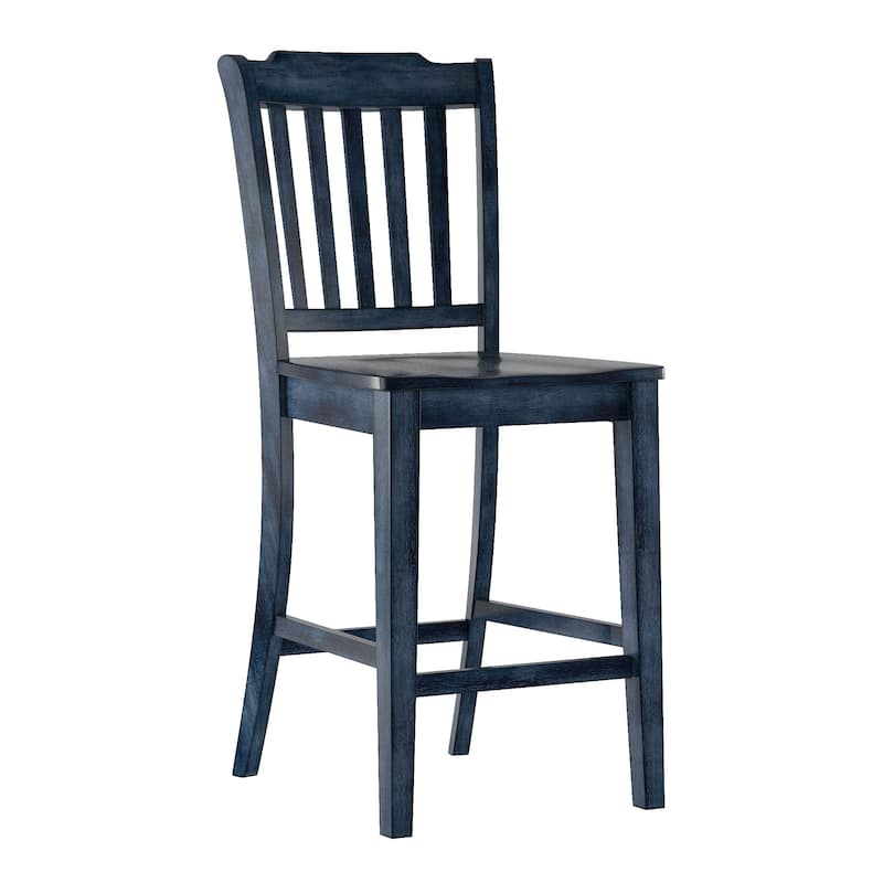 Eleanor Slat Back Wood Counter Chairs (Set of 2) by iNSPIRE Q Classic - Antique Dark Denim Blue
