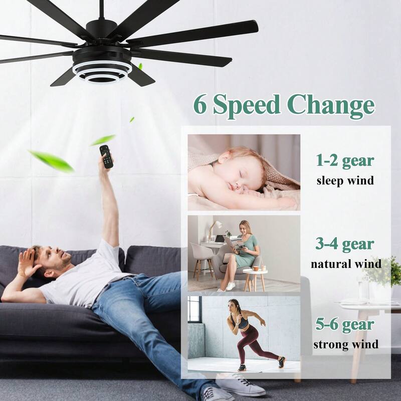 Cusp Barn 52"/72" Modern Large Dimmable LED Ceiling Fan with Lights and Remote, Reversible 8-Blade DC Motor DIY Shape Chandelier