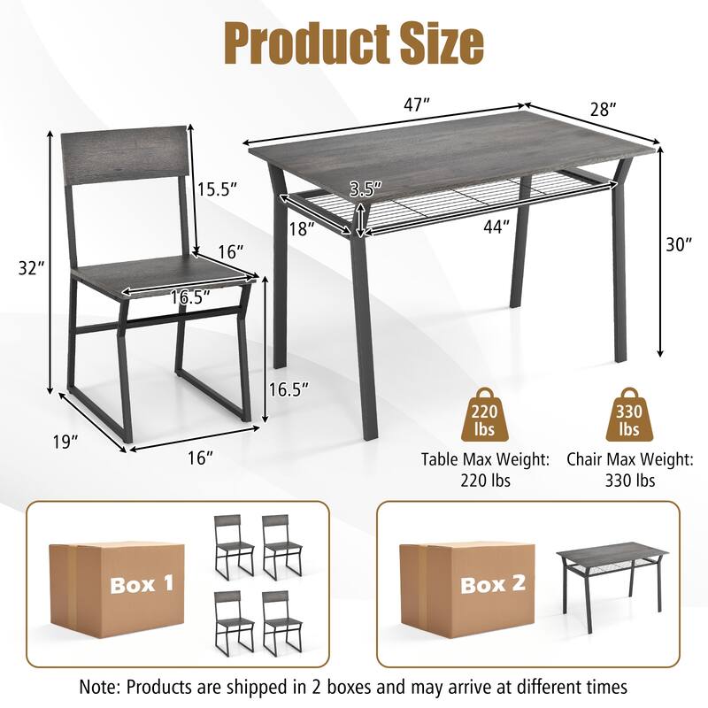 Costway 5 Piece Dining Table Set Industrial Rectangular Kitchen Table