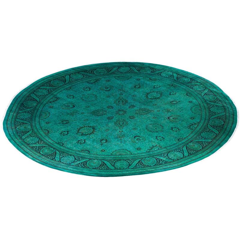 Fine Vibrance One-of-a-Kind Hand-Knotted Area Rug - Green, 12' 1" x 12' 1" - 12' 1" x 12' 1"