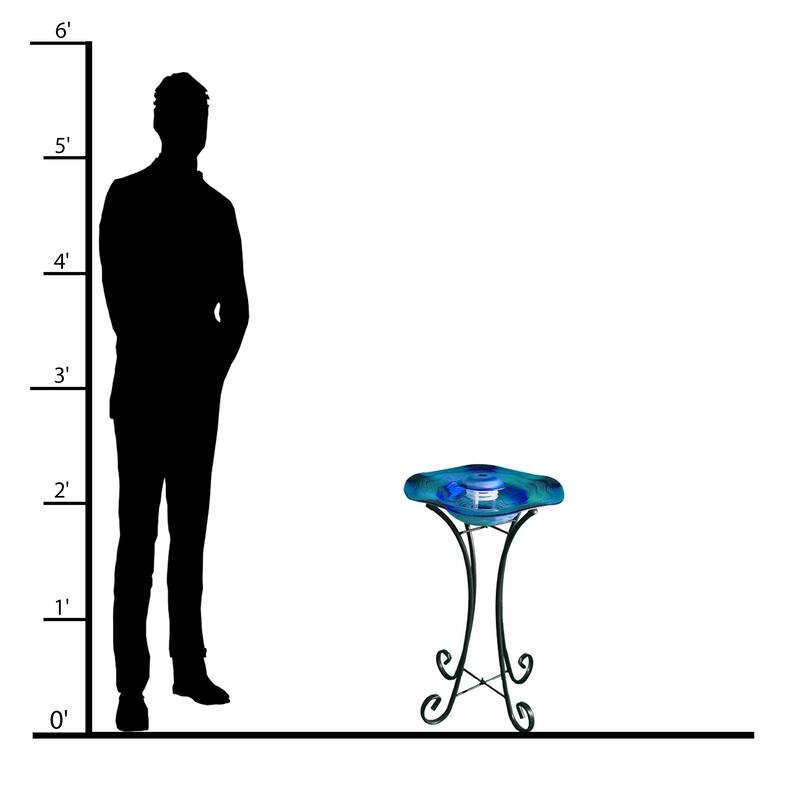 27in Tall Floor Mist Fountain with LED Lights and Inline Control - Blue Glass and Metal Design, Blue Freestanding Mist Fountain