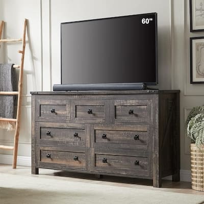 Farmhouse 7 Drawers TV Stand, Chest of Drawers, Dressers Organizer