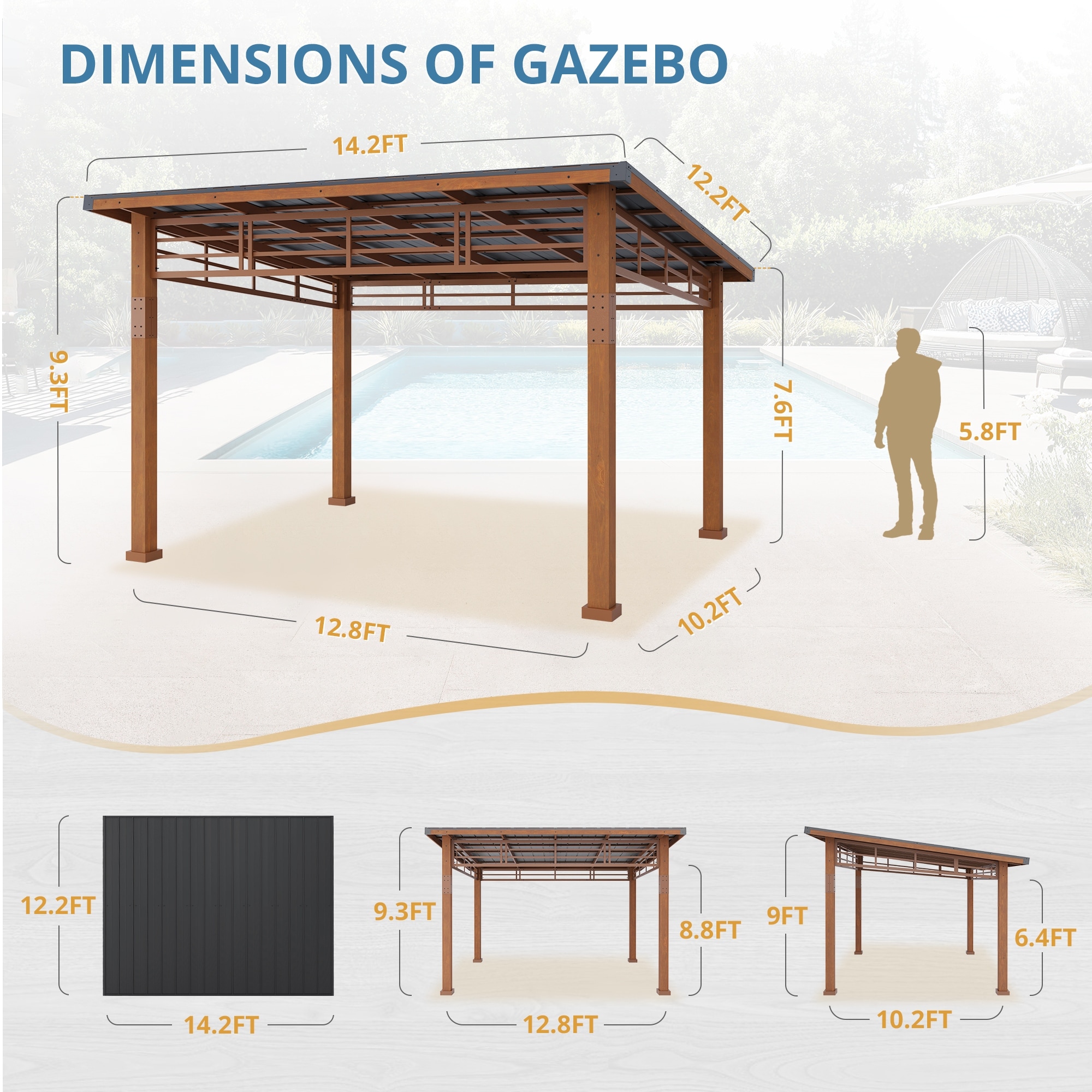 LUE BONA 12x14 Hardtop Gazebo Outdoor Pergola Metal Roof Gazebo with