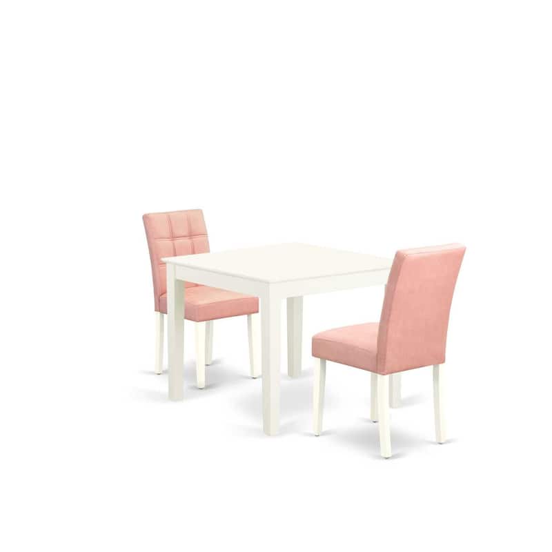 HomeStock 3-Pc Linen White Finish Square Solid Wood Top Dining Table Set - Seats 2