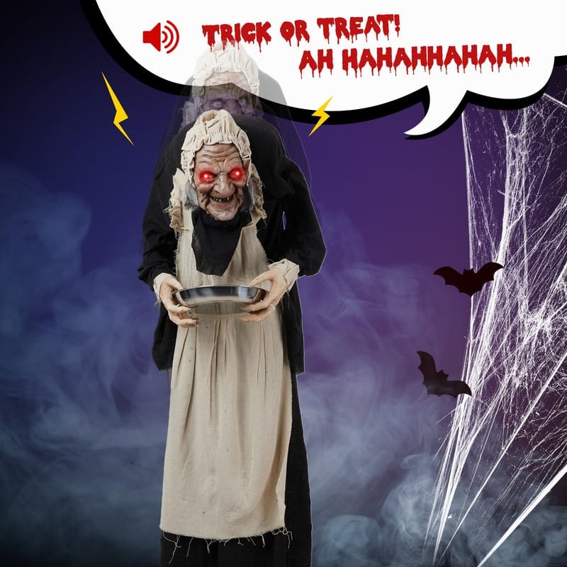 5FT Grandma Halloween Animatronics Talking Outdoor Decorations With Voice Control