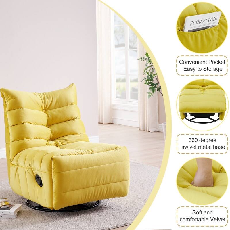 29.1" velvet off-white lazy lift sofa chair with arm pockets - Yellow