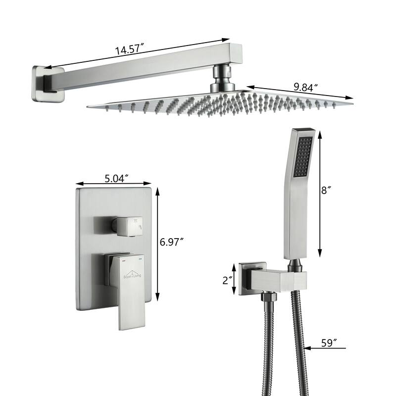 2.5 GPM 10 in. Wall Mount Dual Shower Heads with Pressure Balance Valve