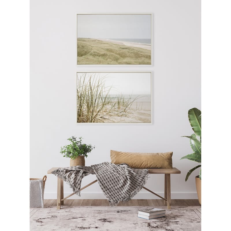 Kate and Laurel Sylvie Calming Beach Grass Framed Canvas by The Creative Bunch Studio