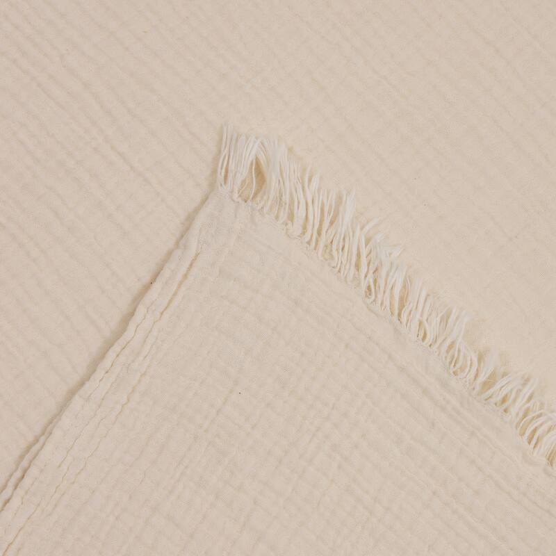 Sevita Solid Turkish Cotton Crinkled Standard Size Throw Blanket with Fringe