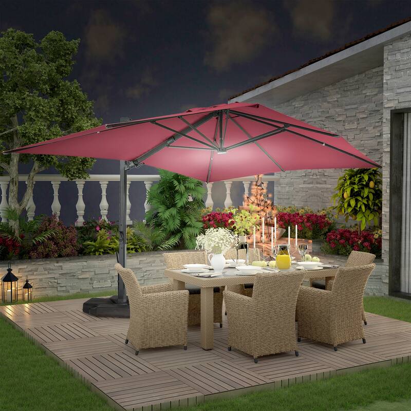 10 x 13ft Patio Rectangular Cantilever Market Umbrella with Lights(Without Based)
