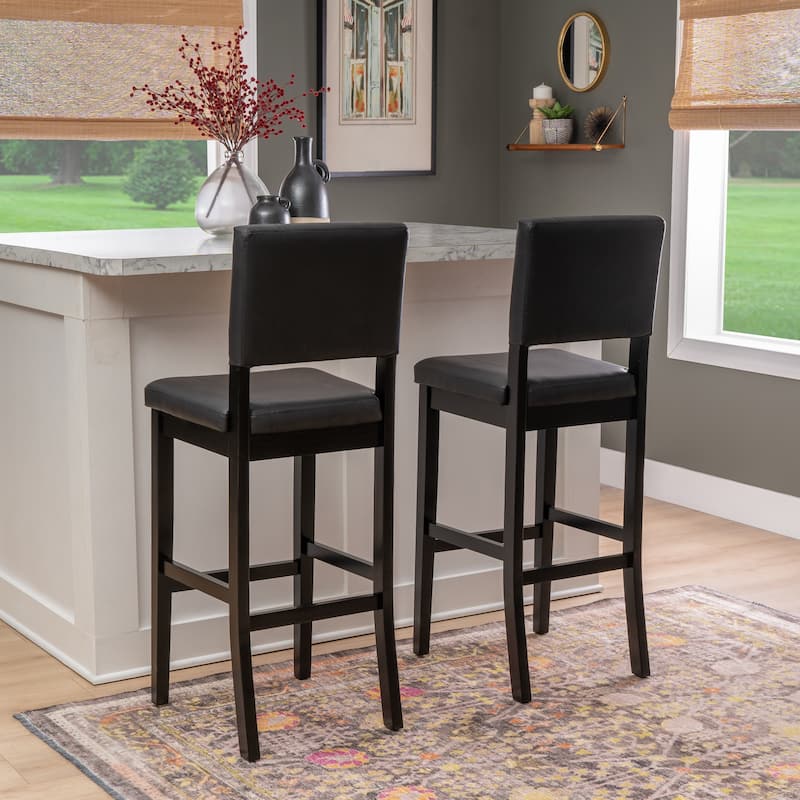 Linon Lombardy Faux Leather and Rubberwood Bar Stool - Black
