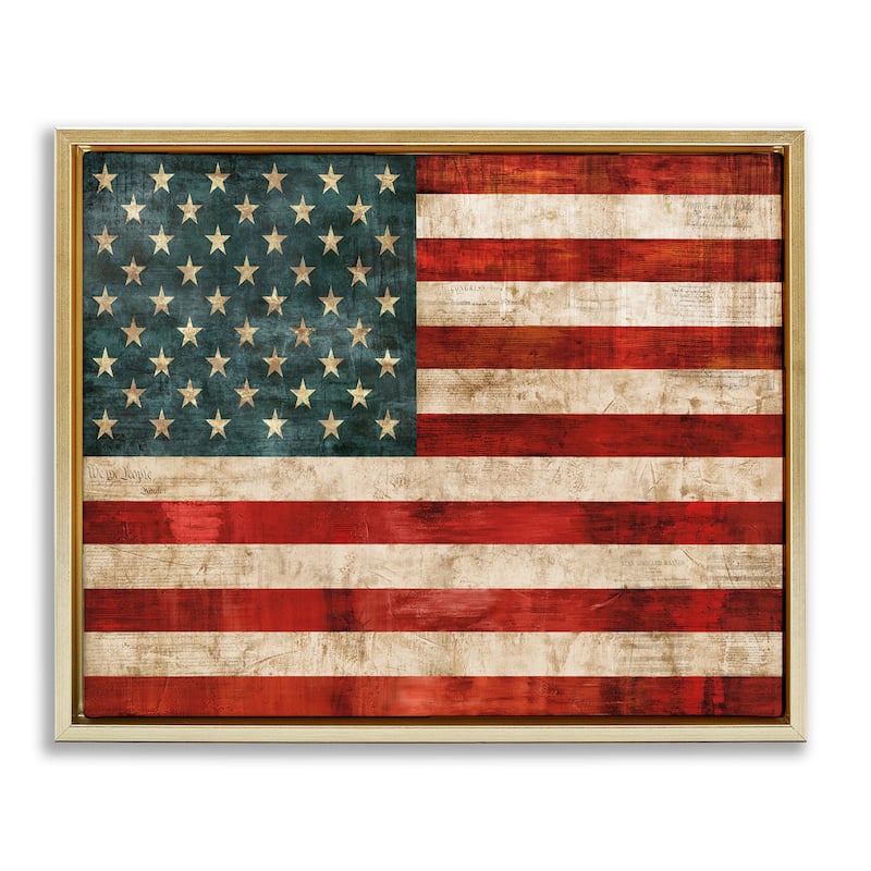 Stupell US American Flag Wood Textured Design Floater Frame - Red