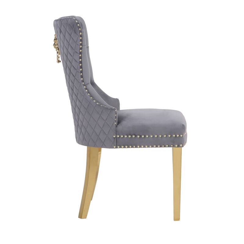 Modern Set of 2 Dining Chairs with Button Tufted Upholstered Back, Nailhead Trim, Stainless Steel Legs for Dining Room