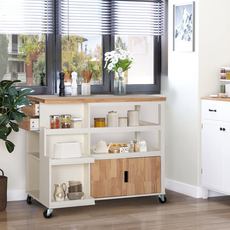 Portable Kitchen Cart Wood Top Kitchen Trolley with Drawers Bed Bath