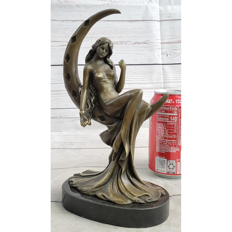 High Life Girl On Moon Bronze Statue Sculpture Figure 9 Inches X 6 Inches