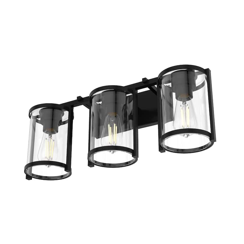 Hunter Astwood Bathroom Vanity Light, Clear Cylinder Glass, Damp Rated, Caged - Contemporary, Transitional, Art-Deco