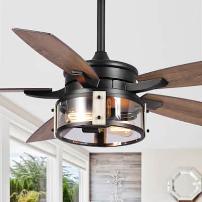52" Farmhouse Wood 5-Blade LED Ceiling Fan with Remote