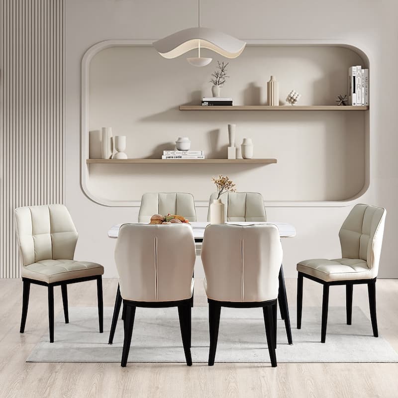 Checkered Faux Leather Upholstered Dining Chairs, Set of 2/4 - 33.7"H x 17.4"W x 17.4"D