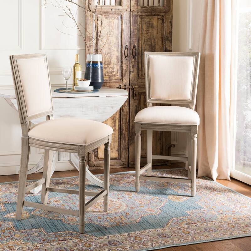 SAFAVIEH Judyth -26 Inch Light Grey/ Cream Rectangular Counter Stool (Set of 2) - 19.3" x 23.5" x 43.3" - 19Wx24Dx43H - Light Beige/Rustic Grey