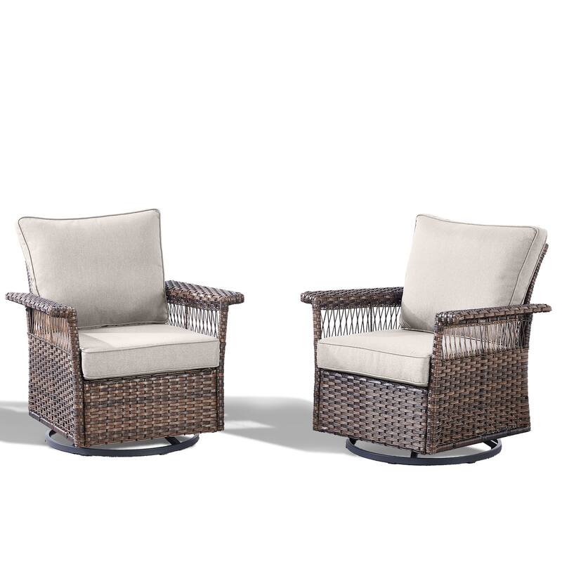 Pocassy Outdoor Swivel Chairs with Sofa Chair Ottoman and Table Set