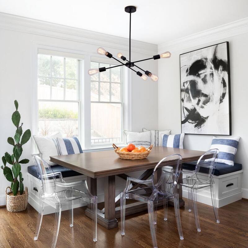Modern 6-Light Sputnik Linear Chandelier, Modern Sputnik Sphere Chandelier for Dining Room Living Room Bedroom Kitchen