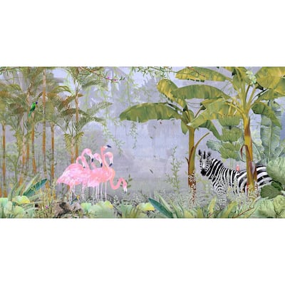 Exotic Tropical Jungle Wallpaper Mural Flamingos and Zebra