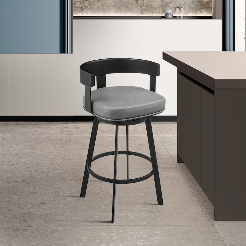 Idris Modern Swivel Bar Stool, Upholstered Counter Height Chair with Iron Frame - Black/Gray - Bar Height