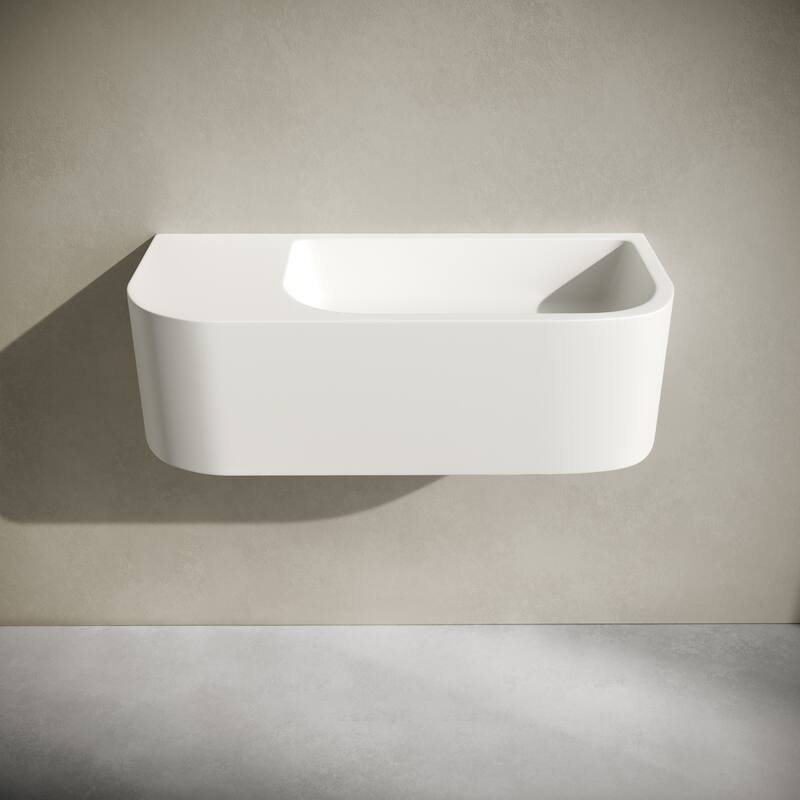 Carre 25" Solid Surface Oval Wall-Mounted Sink In Matte White - 25