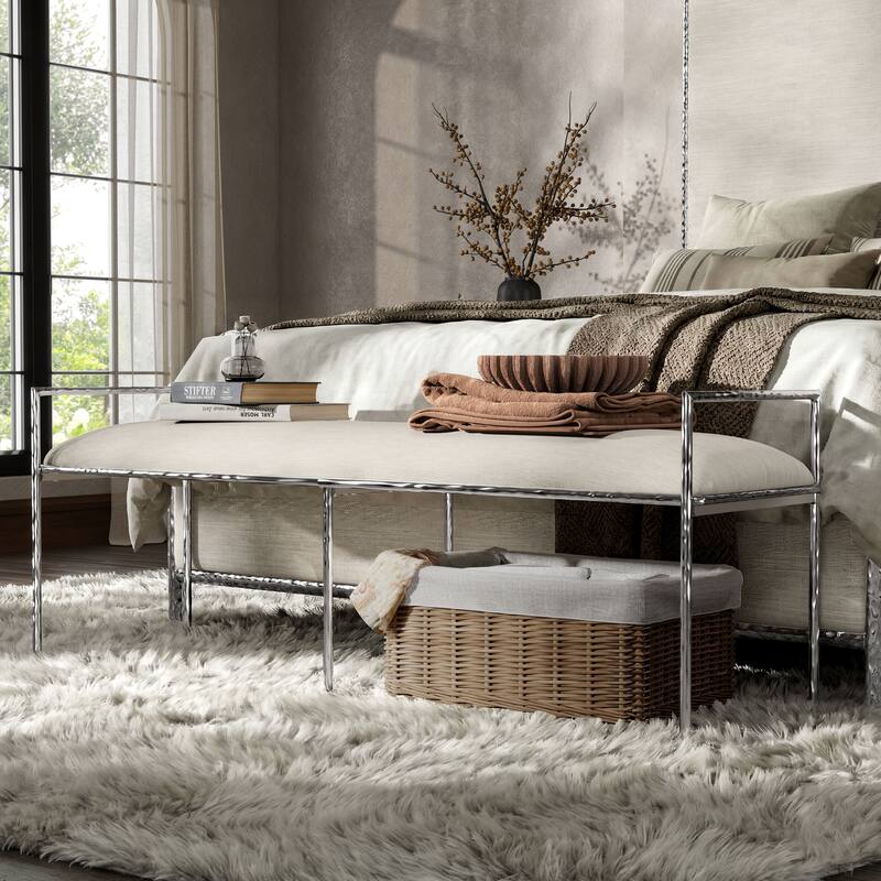 Furniture of America Zayen Modern 59-inch Metal Padded Upholstered Accent Bench - Silver