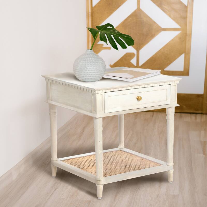 Maxwelton Acacia Wood and Cane Bed Side Table
