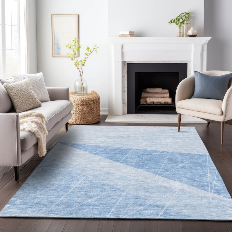 Premium Washable Super Soft Geo Abstract Mayfield Rug - Sky - 10' x 14' - Rectangle