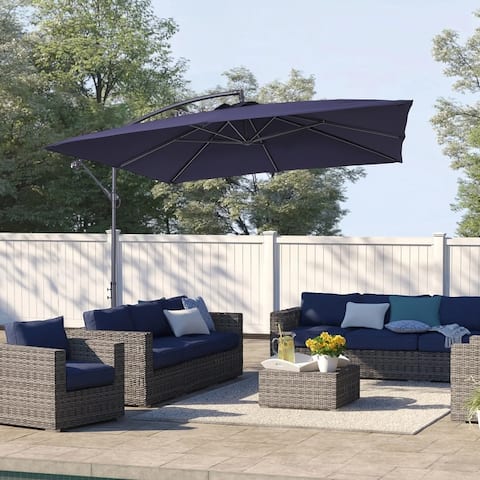 8.2ft Square Outdoor Patio Offset Umbrella with Base