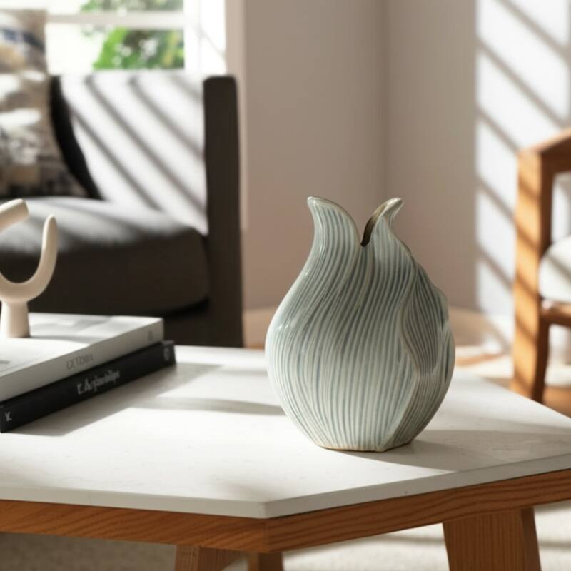 Ceramic Decorative Vase Handcrafted Unique Sculptural Curved Design - 7" x 7" x 10"