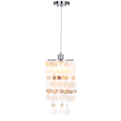 SAFAVIEH Lighting Modern Capiz Adjustable 1-light Natural Cream Pendant - 9"x9"x19-91"