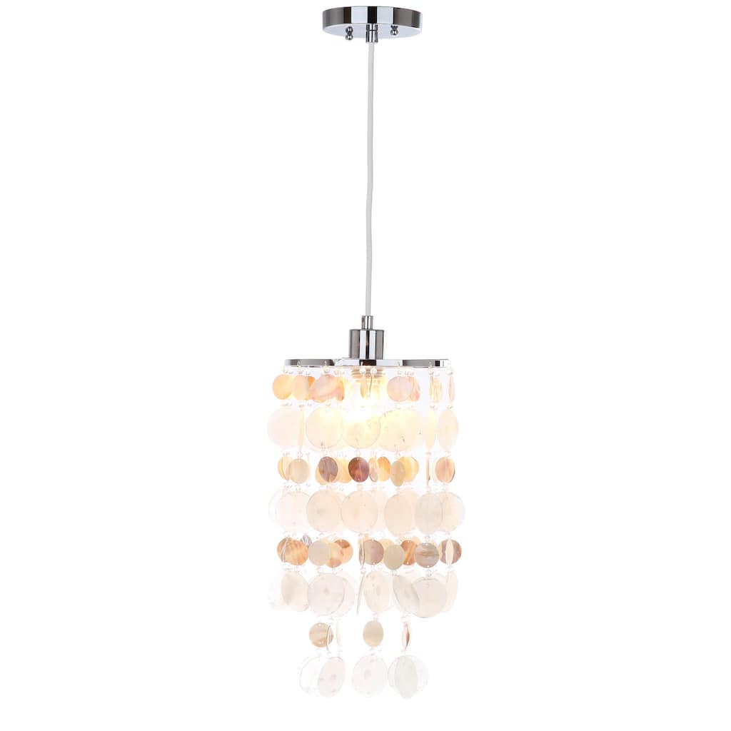 SAFAVIEH Lighting Walentina Capiz Adjustable 1-Light Natural Cream Pendant - 9"x9"x19-91" - Natural Cream - 9Wx9Dx91H