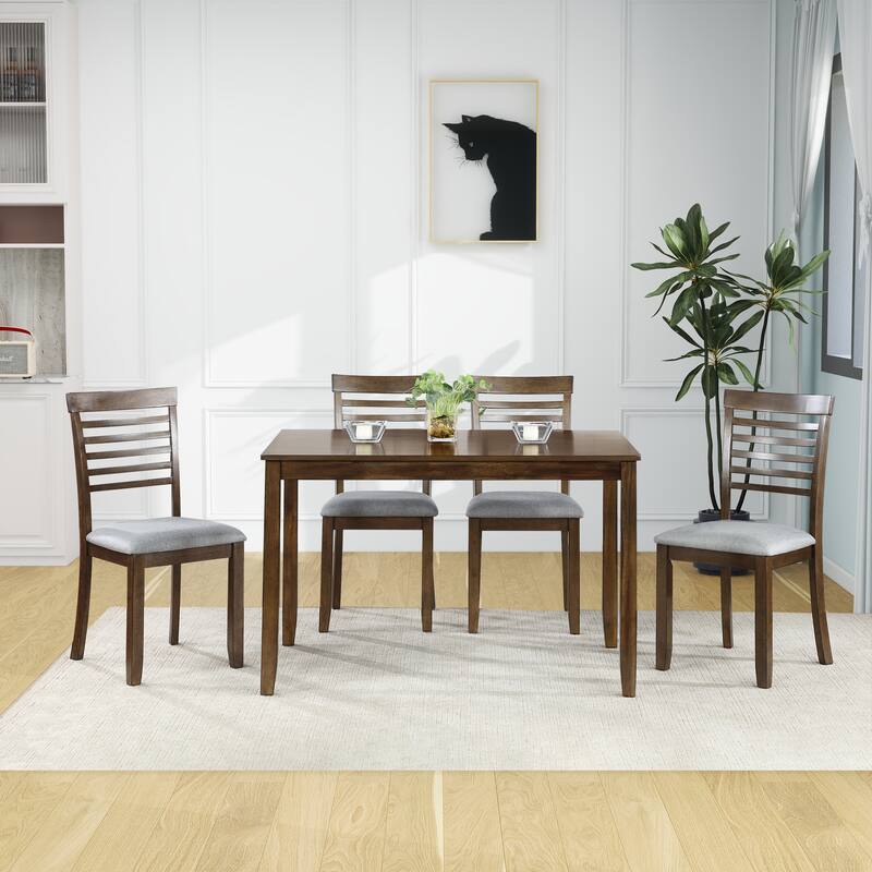 5-piece Rectangular Upholstered Dining Set - Walnut