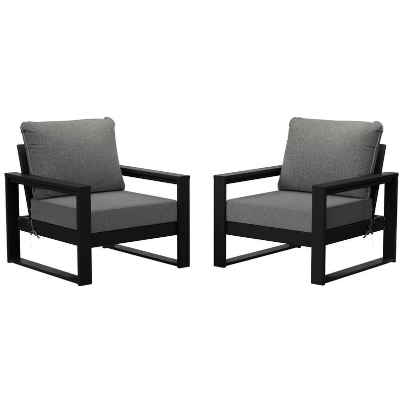 Endless Patio Deep Seating Club Chair with Black Frame (Set of 2) - Black/Gray