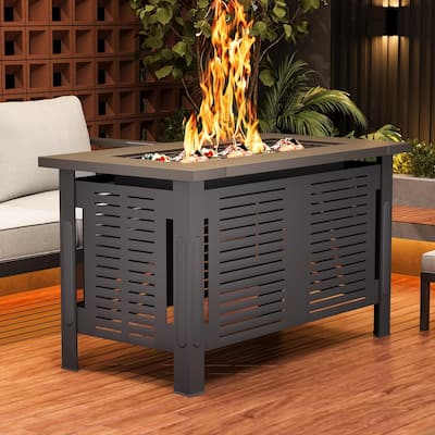 AECOJOY Outdoor Fire Pit Table, 43 Inch Wood Burning Grill Firepits, Metal Fireplaces with Waterproof Cover, 3 in 1 Fire Pits
