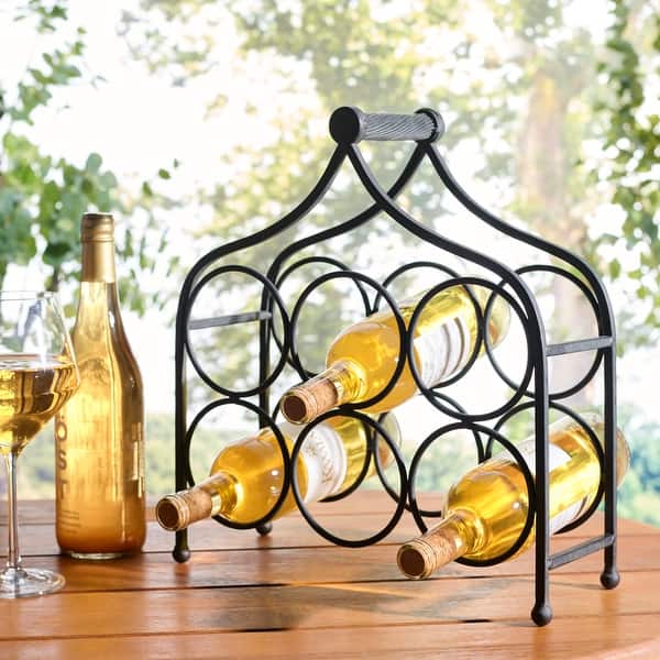 slide 2 of 20, SAFAVIEH Floyd Iron 6 Wine Bottle Holder for Indoor & Outdoor Entertaining - 14" W x 6" D x 15" H
