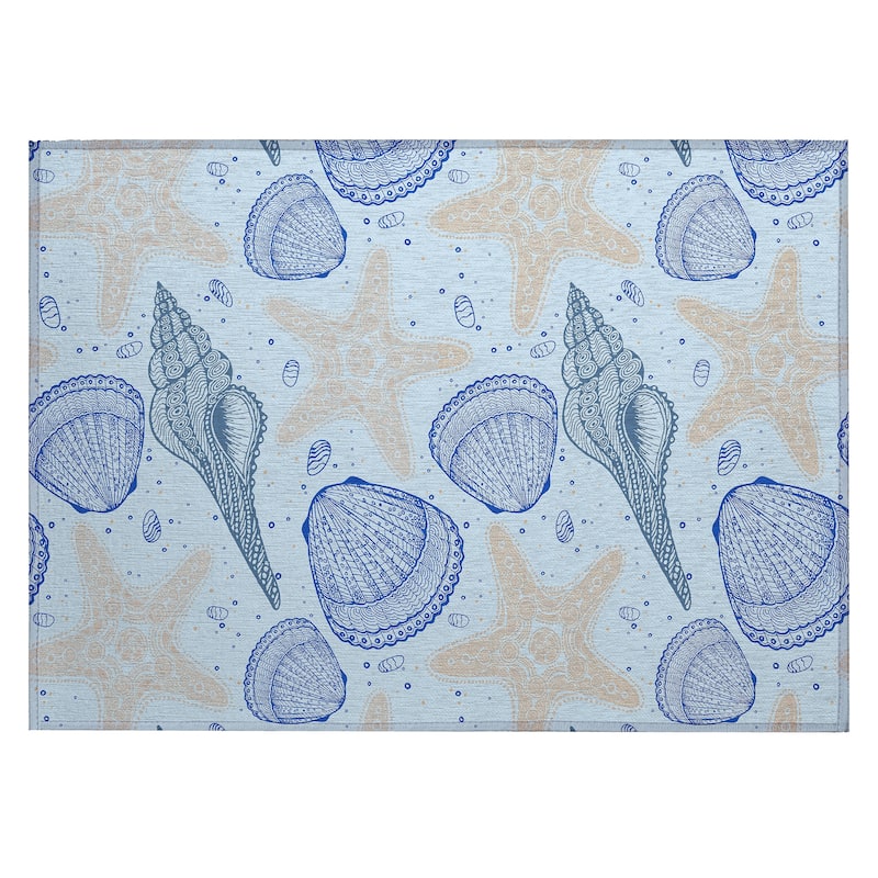 Indoor/ Outdoor Surfside Starfish Shells Washable Rug New - Blue - 1'8" x 2'6"
