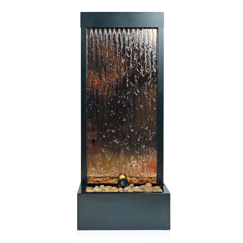 Alpine Corporation 72" Zen Mirror Waterfall Fountain with LED Lights and Stones