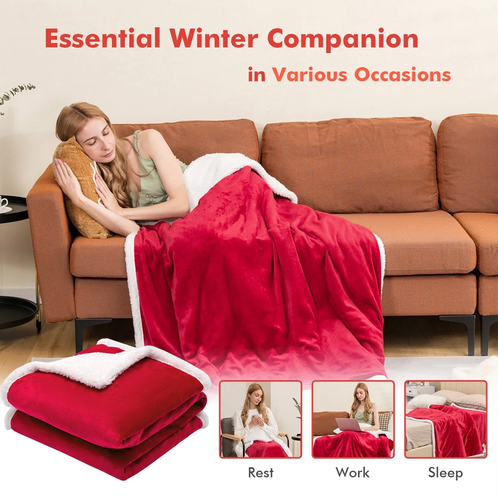60 x 50 Electric Heated Blanket Throw Reversible Red