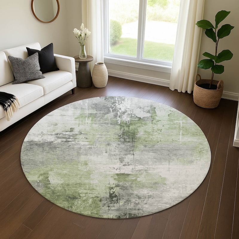 Premium Washable Super Soft Abstract Modern Mayfield Rug - Green - 8' x 8'