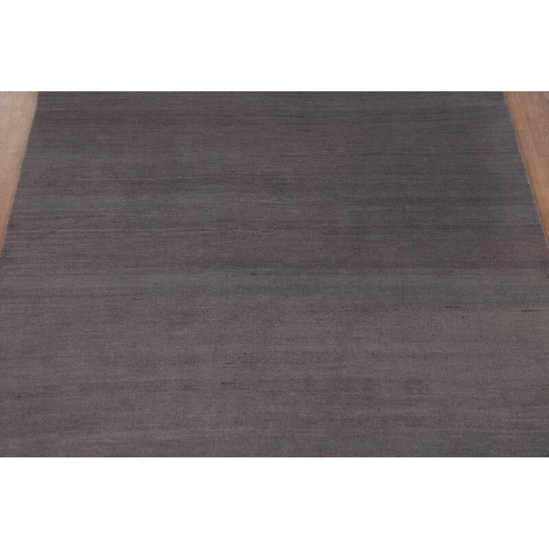 Striped Gray Blue Gabbeh Modern Area Rug Hand-Knotted Wool Carpet - 5'5"x 8'1"