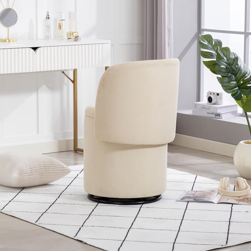 Stylish Upholstered Barrel Chair: 360°Swivel Vanity Stool for Bedroom & Dining Chair, Built-in Storage, Soft Padded Accent Seat