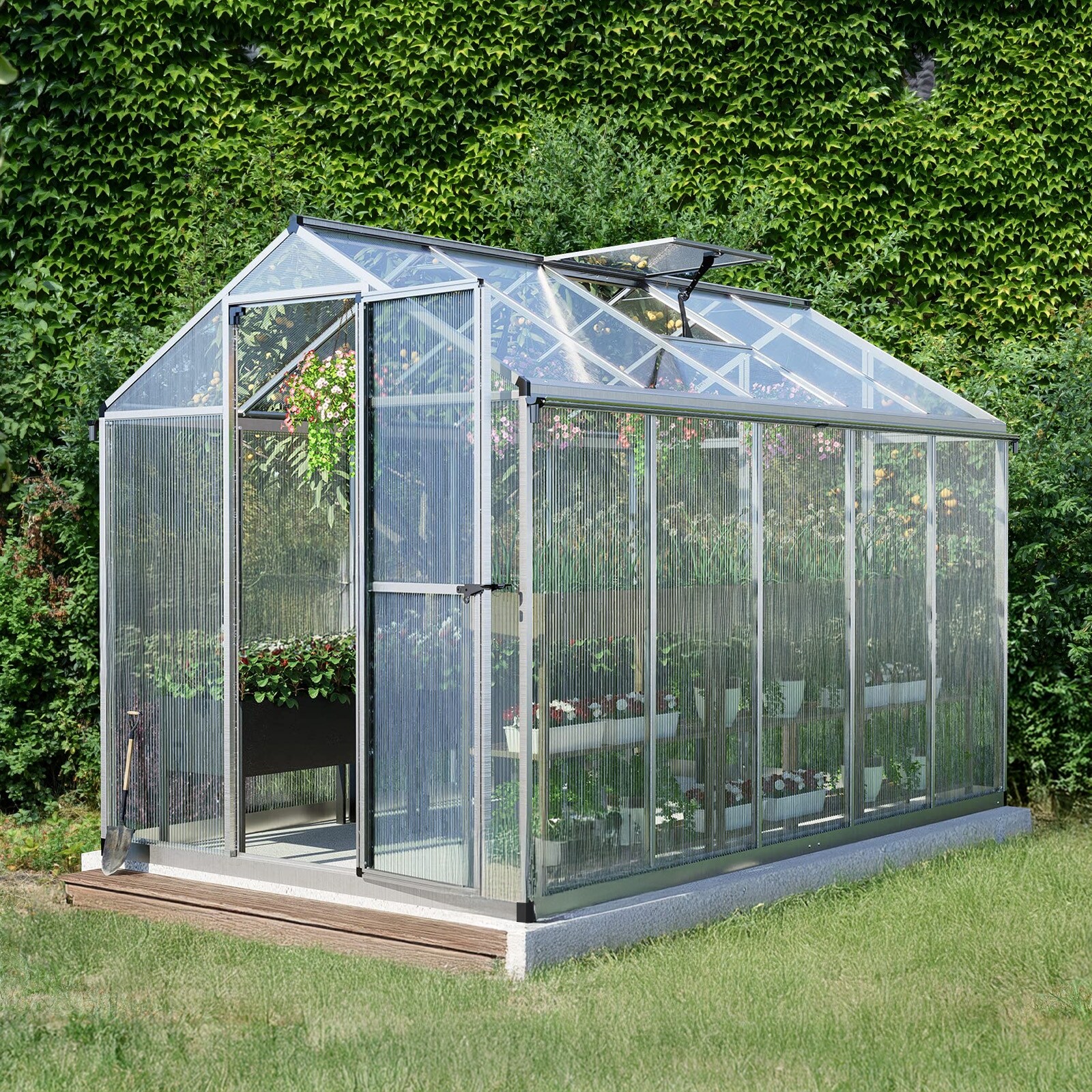 Aoodor Polycarbonate Walk-in Greenhouse with Aluminum Frame and