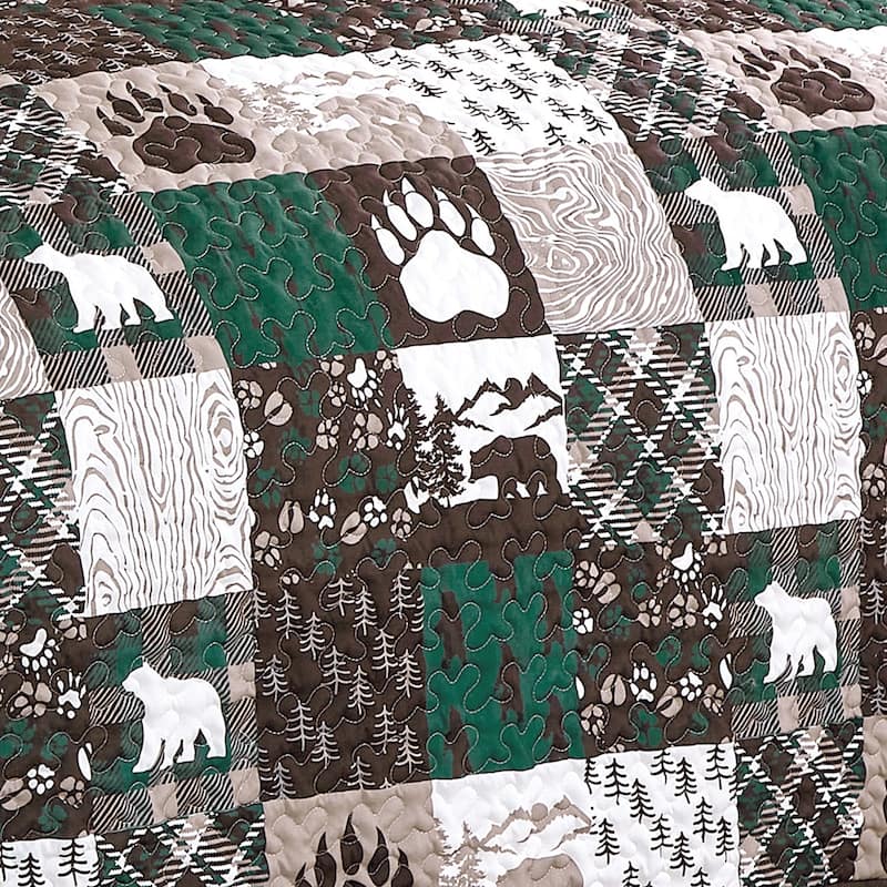 Rustic Lodge Bear & Paw Bedspread Set
