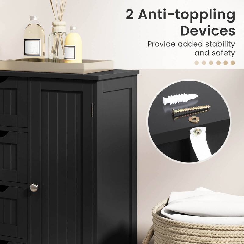 Costway Wooden 4 Drawer Bathroom Floor Cabinet Storage Cupboard 2