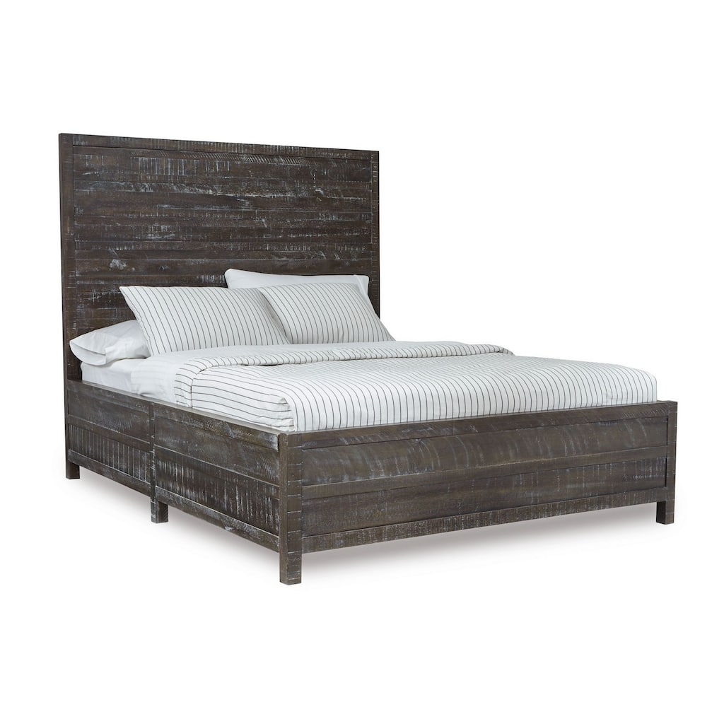 Cas King Size Bed, Rustic Rough Hewn Solid Wood Planks, Dark Gray Wood