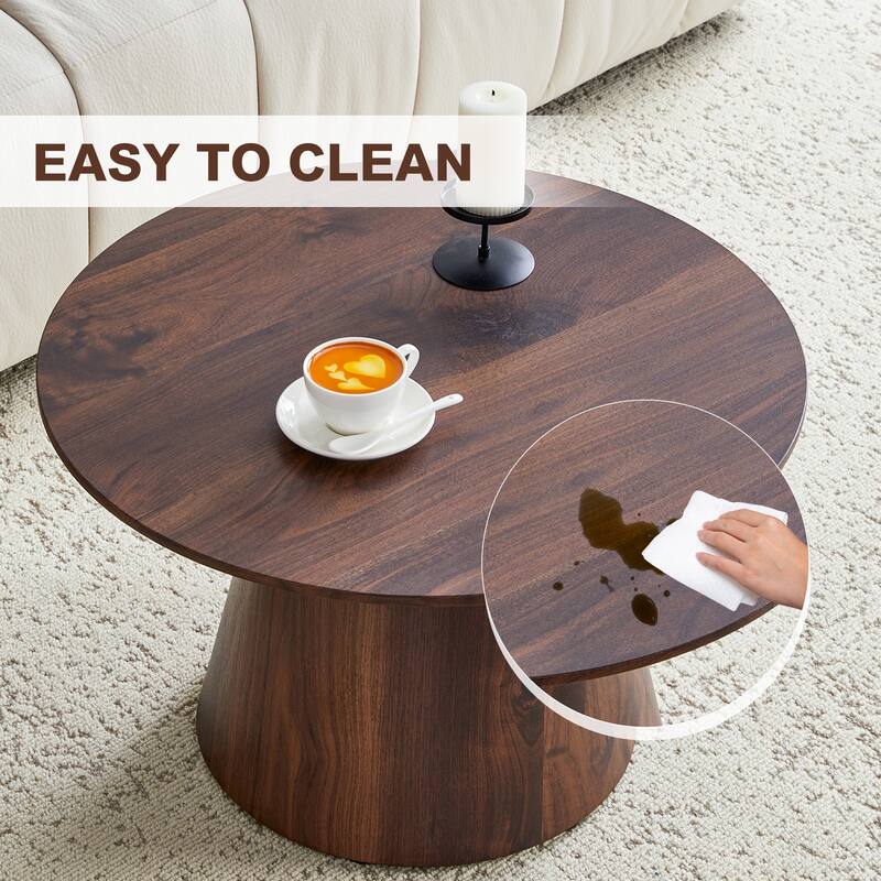 Medieval-Modern Coffee Table Set‌ – Classic Round Wood Grain Veneer Table with Matching Side Table